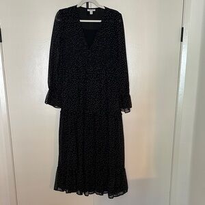 TOP SHOP TIERED BLK POLKA DOT MAXI DRESS